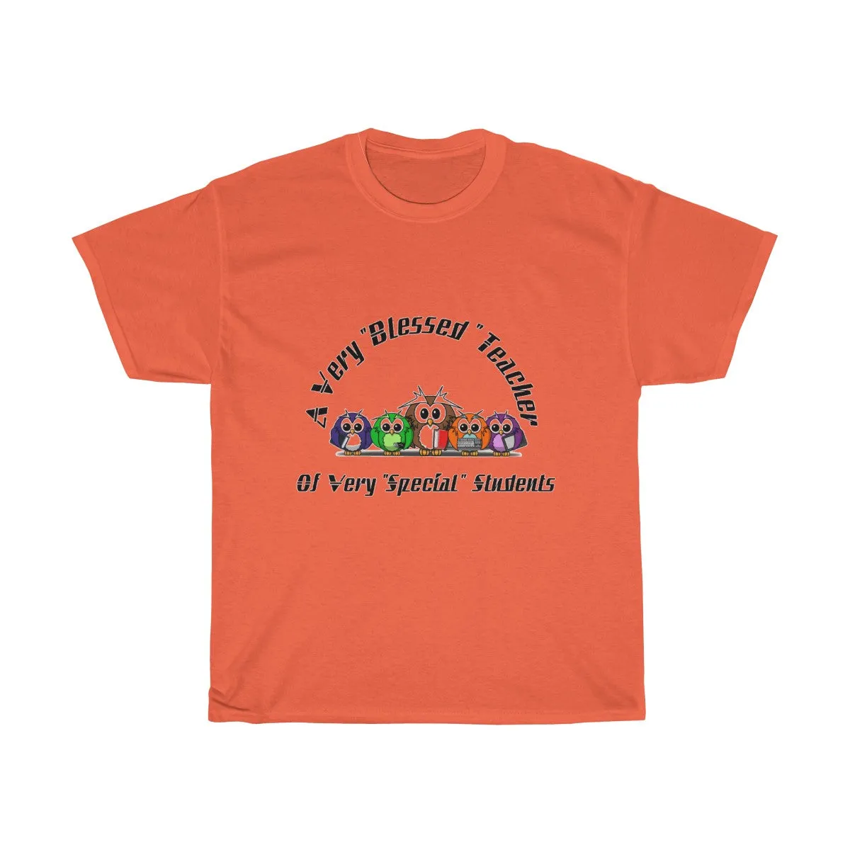 "Blessed Owl Teacher" Black Letters Unisex Heavy Cotton Tee