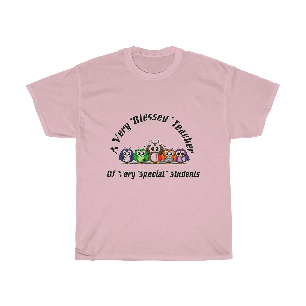 "Blessed Owl Teacher" Black Letters Unisex Heavy Cotton Tee
