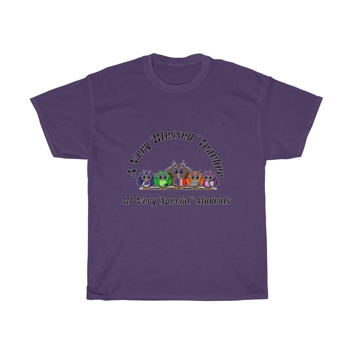 "Blessed Owl Teacher" Black Letters Unisex Heavy Cotton Tee