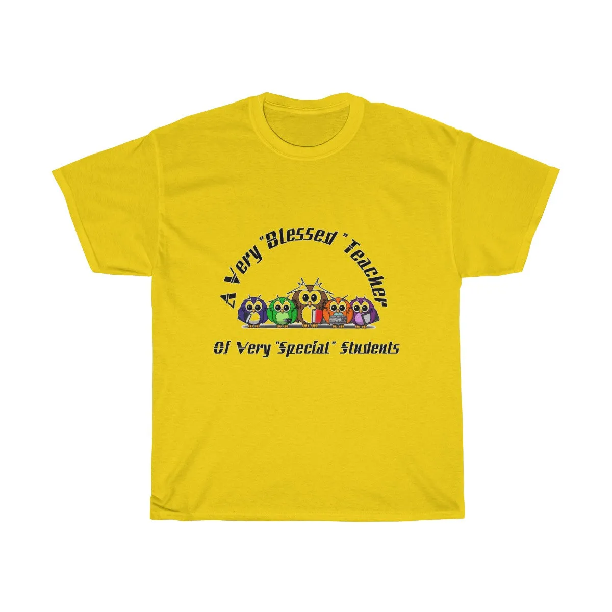 "Blessed Owl Teacher" Black Letters Unisex Heavy Cotton Tee