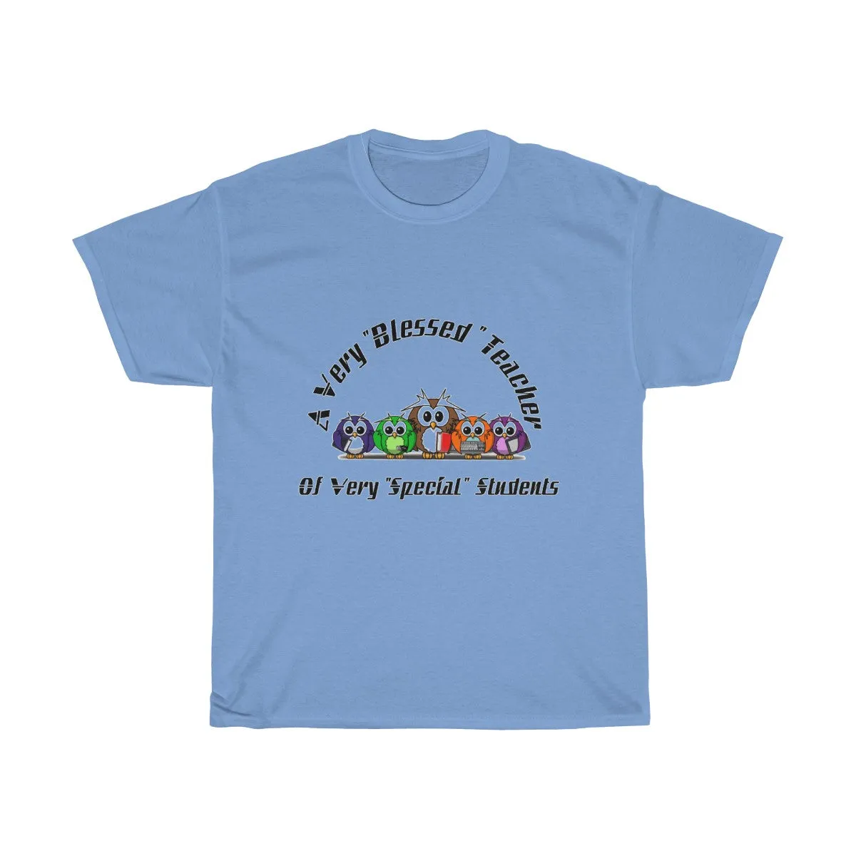 "Blessed Owl Teacher" Black Letters Unisex Heavy Cotton Tee