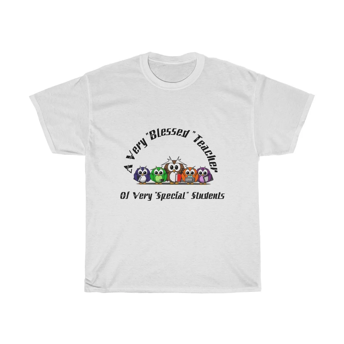 "Blessed Owl Teacher" Black Letters Unisex Heavy Cotton Tee