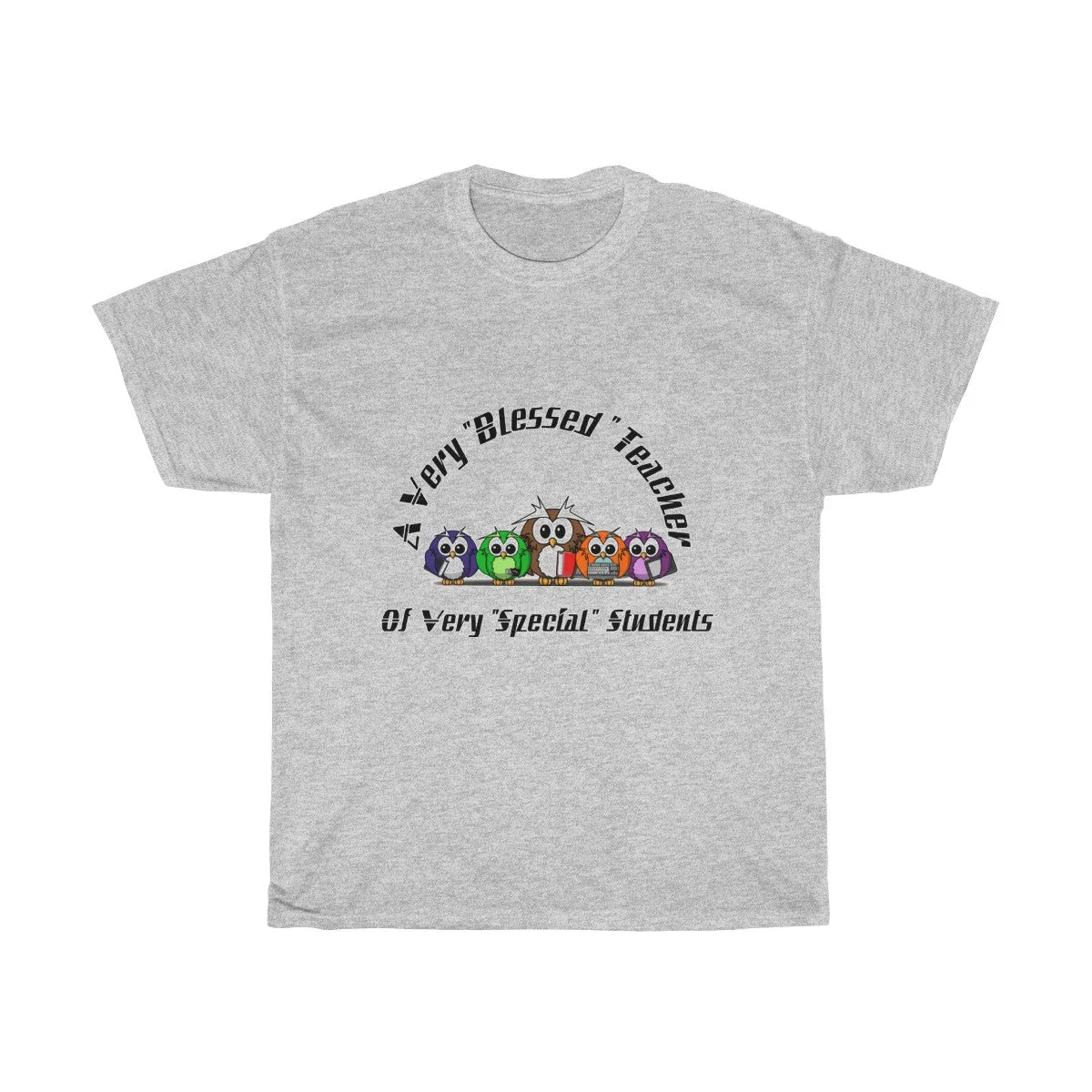 "Blessed Owl Teacher" Black Letters Unisex Heavy Cotton Tee