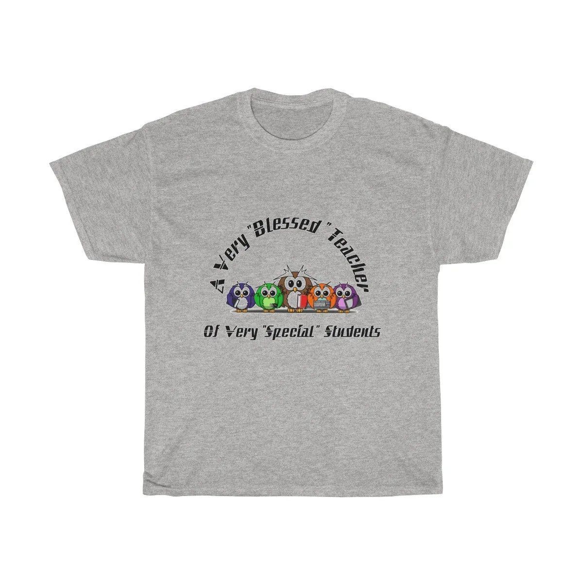 "Blessed Owl Teacher" Black Letters Unisex Heavy Cotton Tee