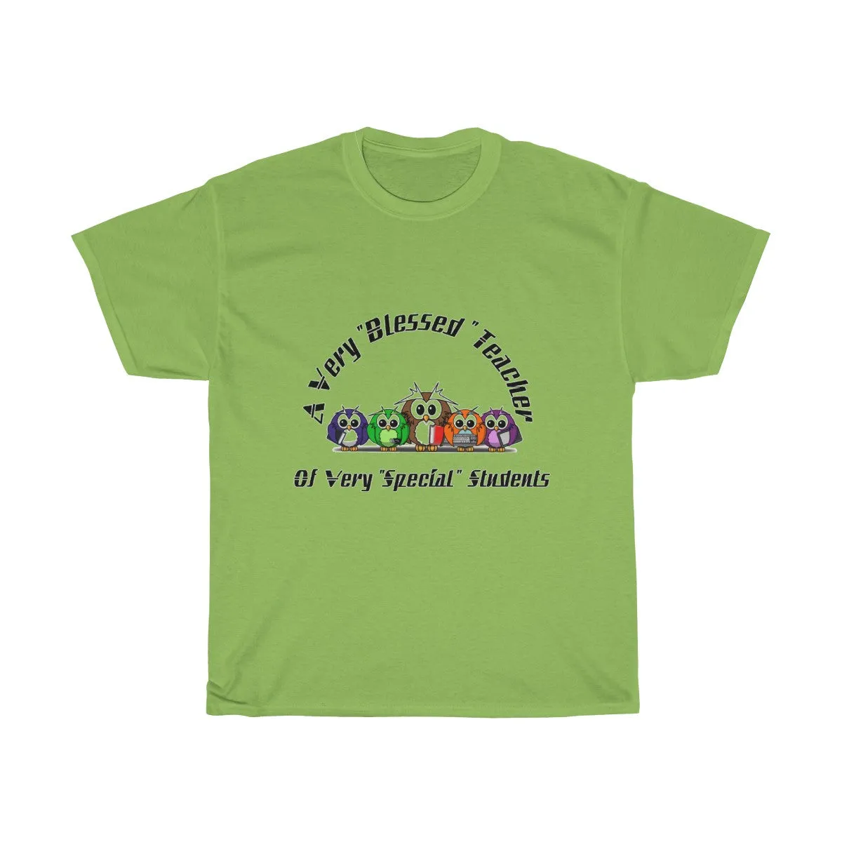 "Blessed Owl Teacher" Black Letters Unisex Heavy Cotton Tee