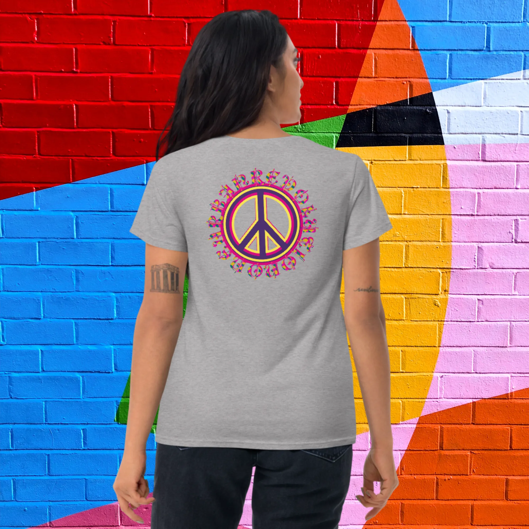 "PEACE" Women's Short Sleeve Embroidered T-shirt (Pink Theme)