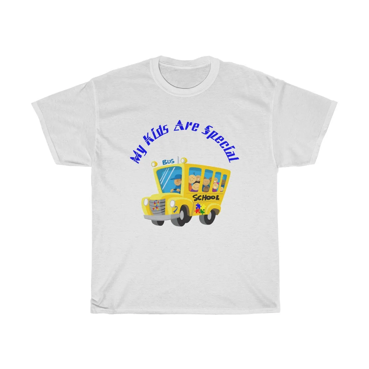 "Schoolbus Special Kids" Blue Letters Unisex Heavy Cotton Tee