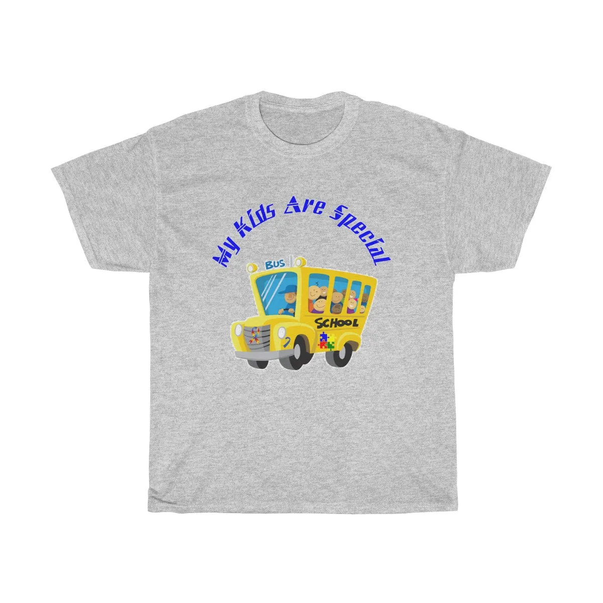 "Schoolbus Special Kids" Blue Letters Unisex Heavy Cotton Tee