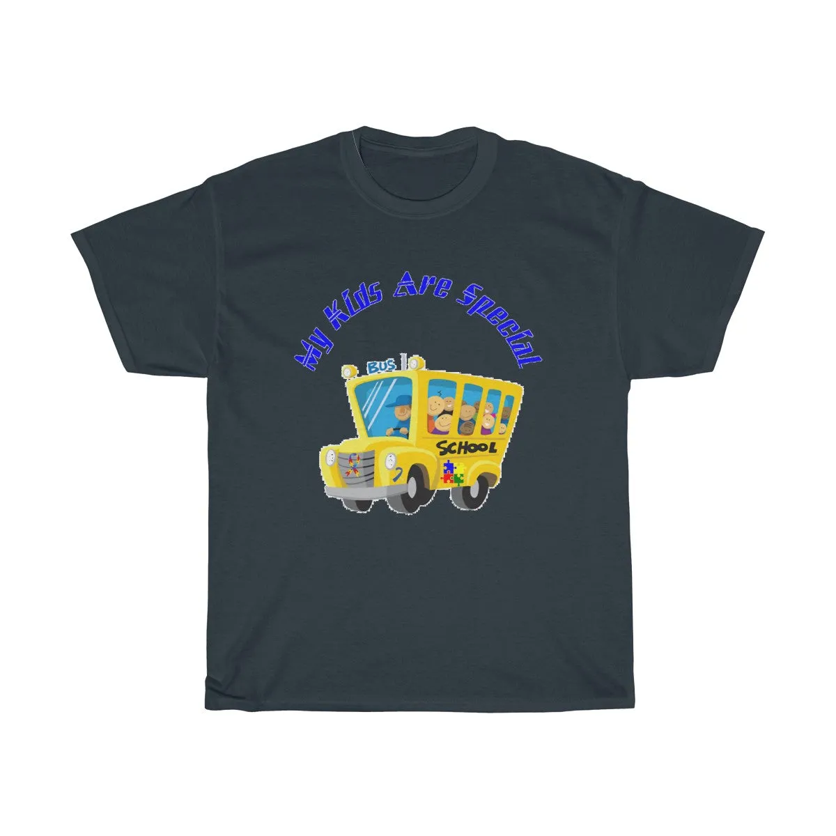 "Schoolbus Special Kids" Blue Letters Unisex Heavy Cotton Tee