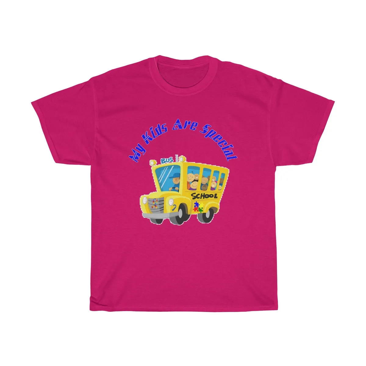 "Schoolbus Special Kids" Blue Letters Unisex Heavy Cotton Tee