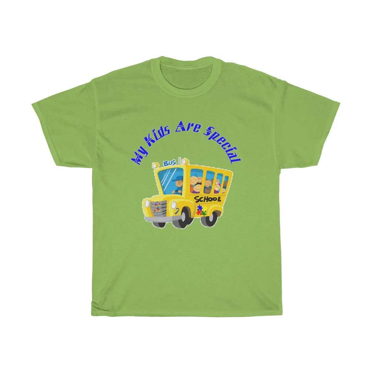 "Schoolbus Special Kids" Blue Letters Unisex Heavy Cotton Tee