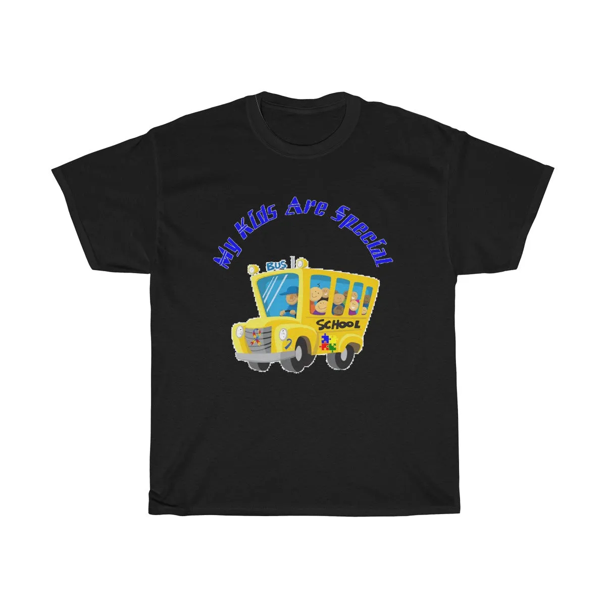 "Schoolbus Special Kids" Blue Letters Unisex Heavy Cotton Tee