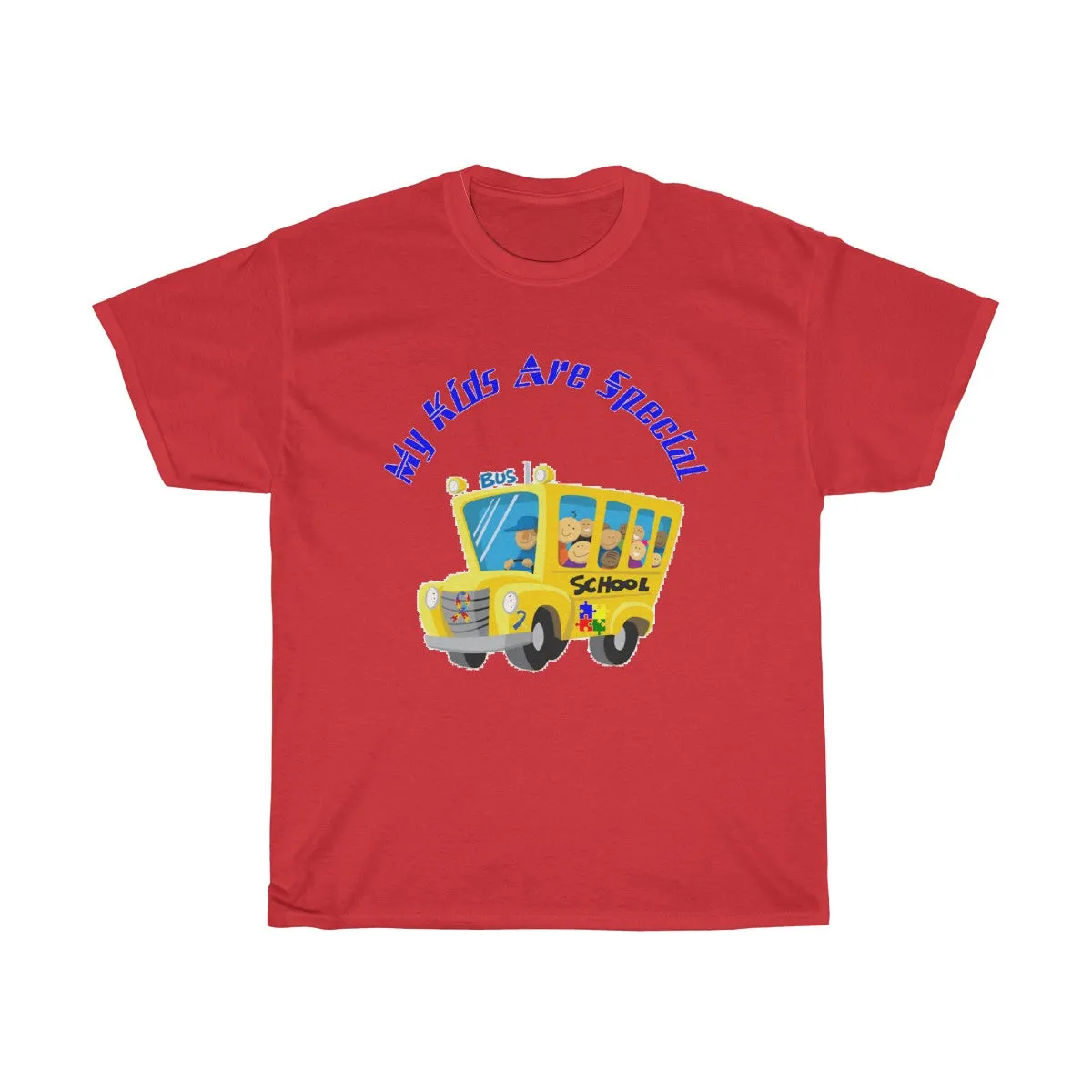 "Schoolbus Special Kids" Blue Letters Unisex Heavy Cotton Tee