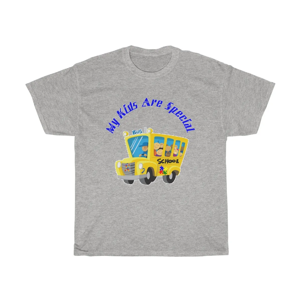 "Schoolbus Special Kids" Blue Letters Unisex Heavy Cotton Tee