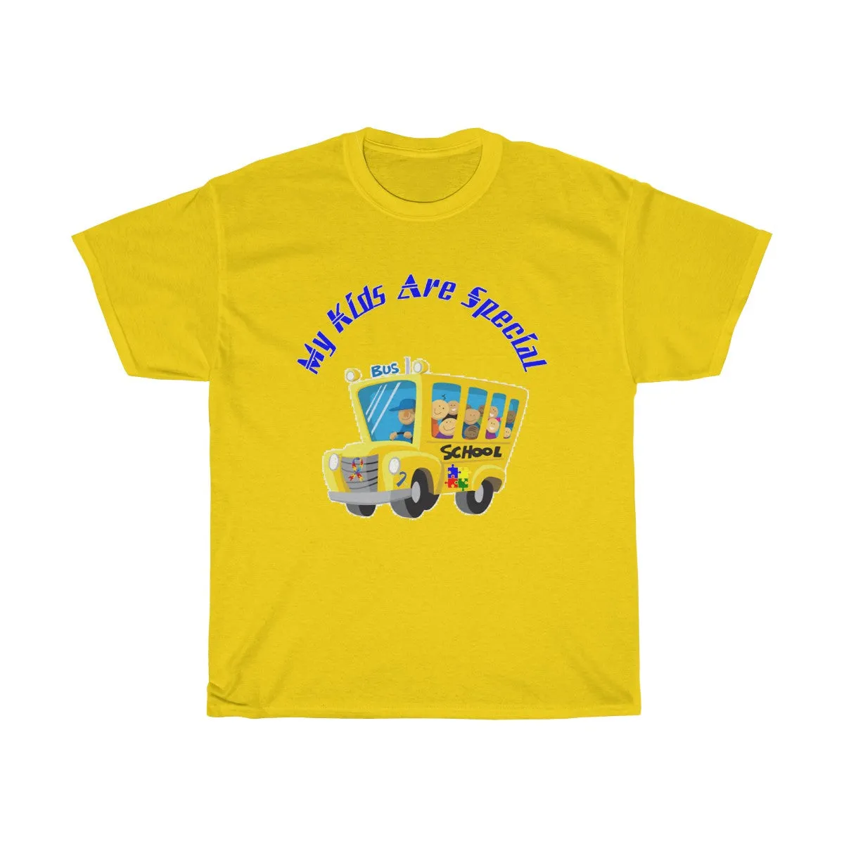 "Schoolbus Special Kids" Blue Letters Unisex Heavy Cotton Tee