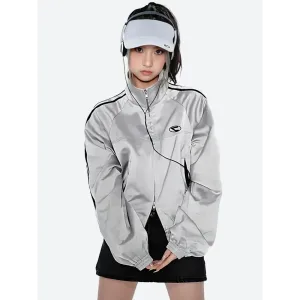 Reflective Y2K Cyberpunk Jacket with Striped Design and Embroidery