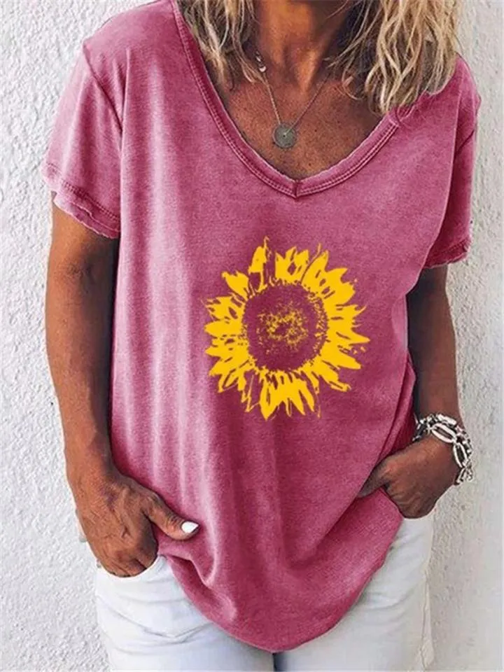 Relaxed Fit Scoop Neck Sunflower Short Sleeve T-Shirt