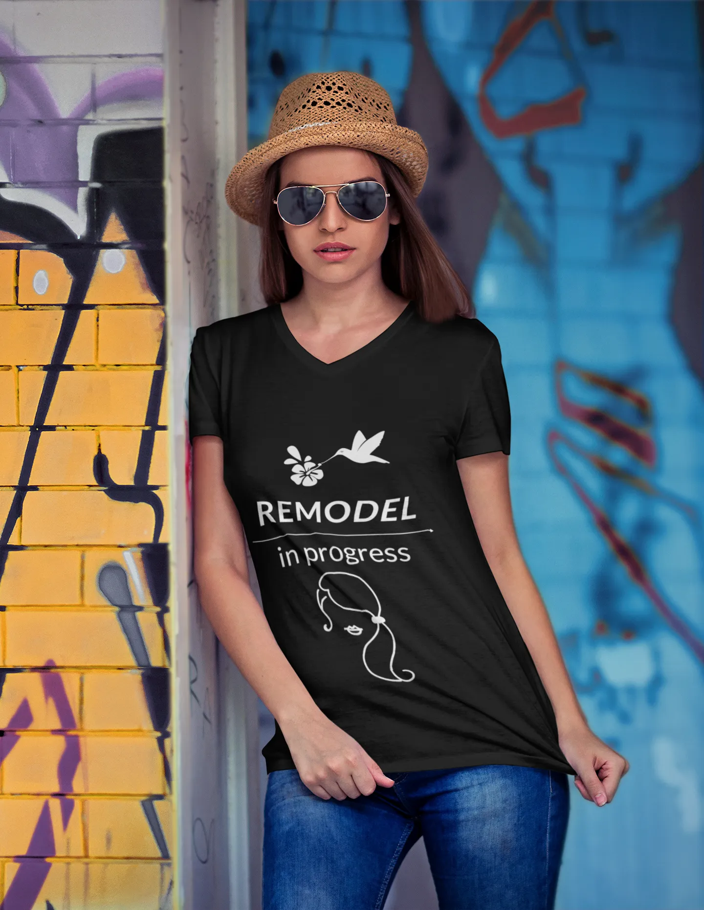 Remodel in Progress Womens T-Shirt Motivational Uplifting V-neck tee shirt Best Seller!