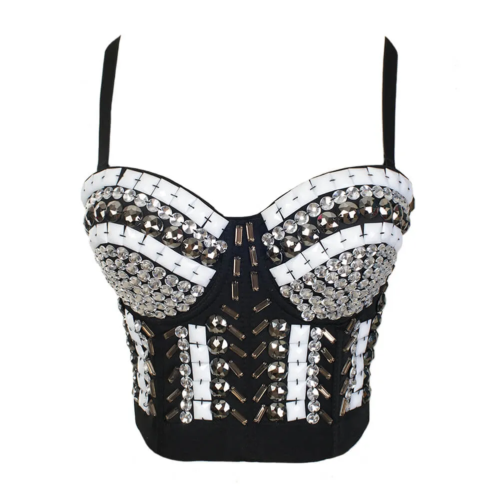 Rhinestone Bead Bustier Pearls Diamond Bralette Tops
