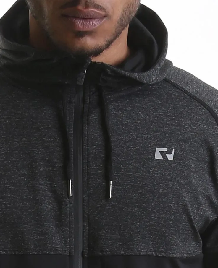 RIPT Colour Block Performance Hooded Jacket - Grey Marl-Black