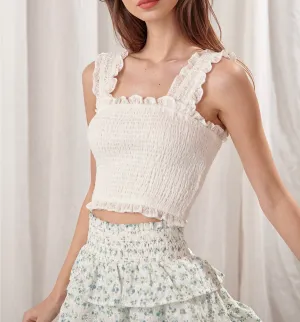 Ruffle Thick Strap Smock Crop Top
