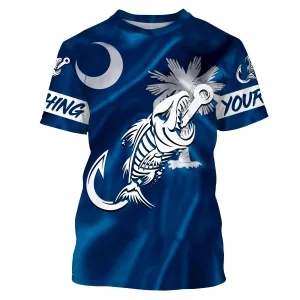 SC Fishing Custom South Carolina Flag Fish hook skull fishing shirts | Tshirt - NPQ692