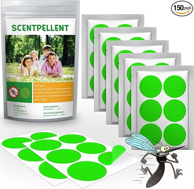 Scentpellent 150 Pack Mosquito Stickers for Kids and Adults, Deet Free Natural Citronella Mosquito Patches for Indoor Outdoor Traveling Camping Hiking
