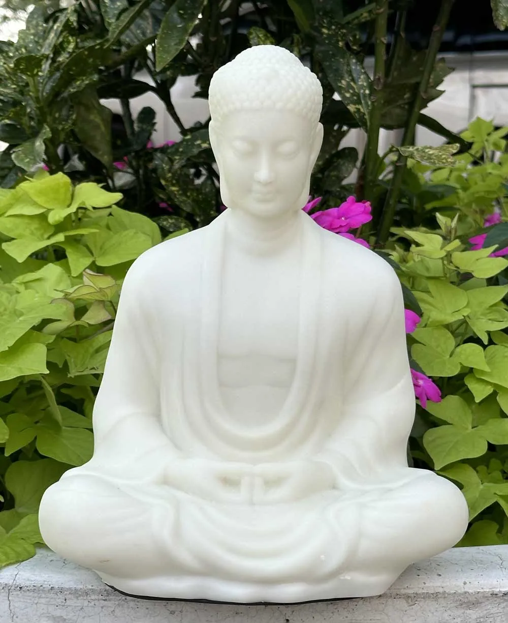 Serene Buddha Statue in Pearl White Finish