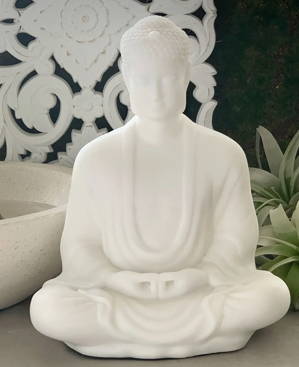 Serene Buddha Statue in Pearl White Finish