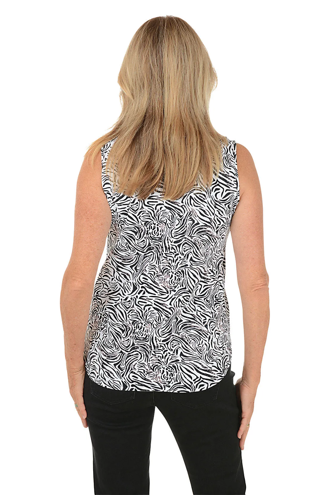 Silver Pineapple Zebra UPF50  Split Neck Sleeveless Top