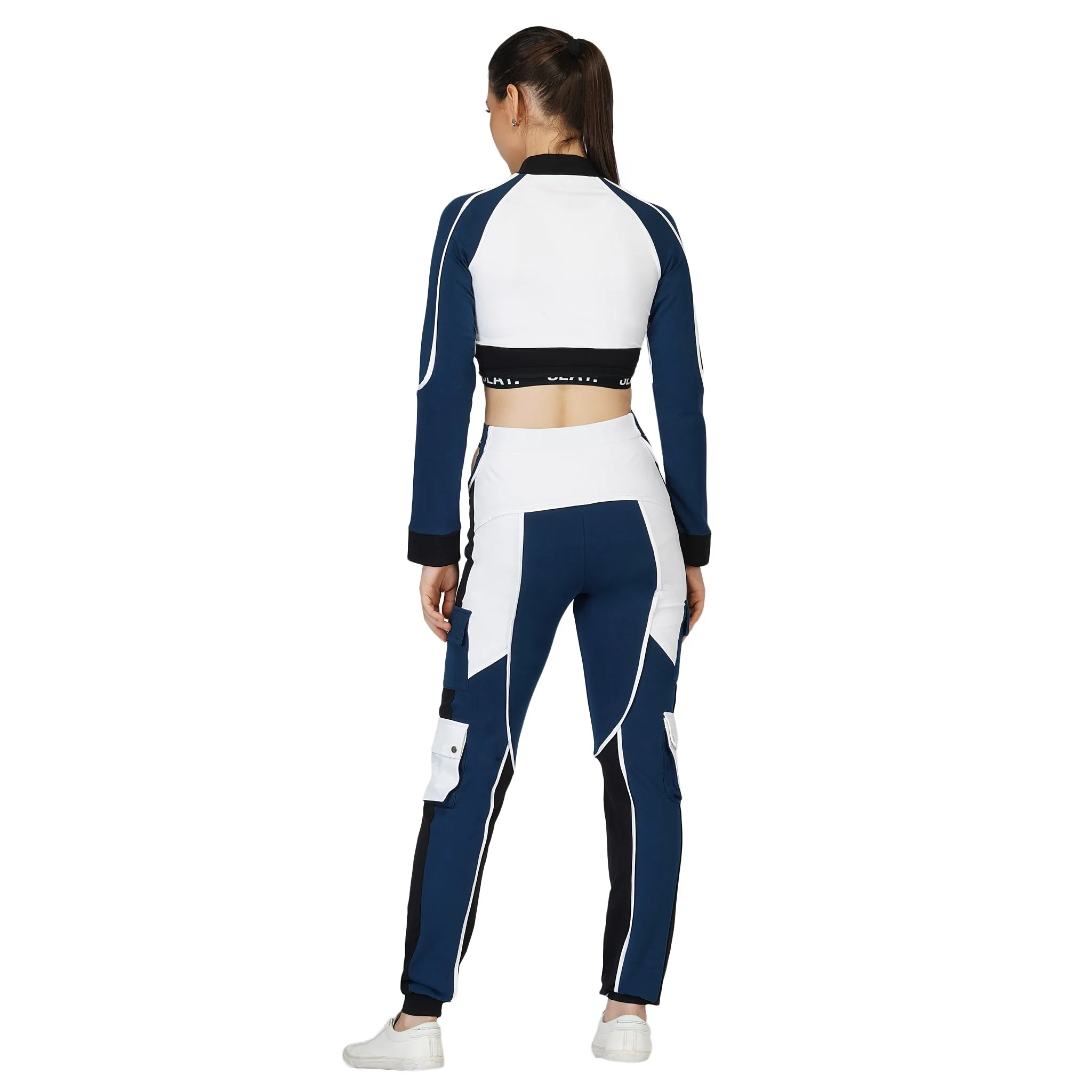 SLAY. Women's Navy Blue Activewear High Waist Cargo Pants