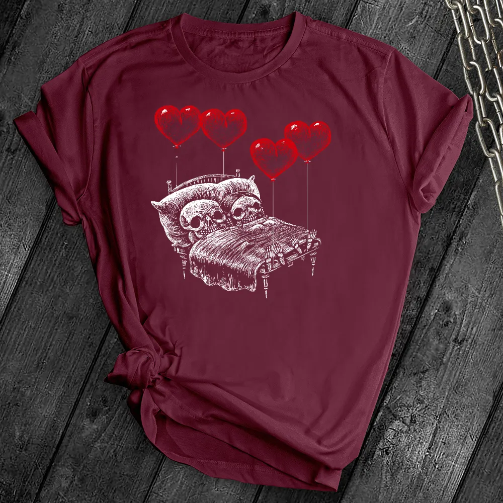 Sleepy Skeletons Heart Balloons Tee