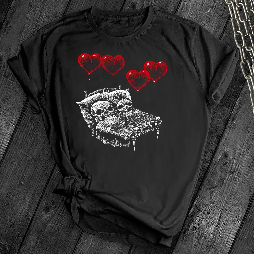 Sleepy Skeletons Heart Balloons Tee