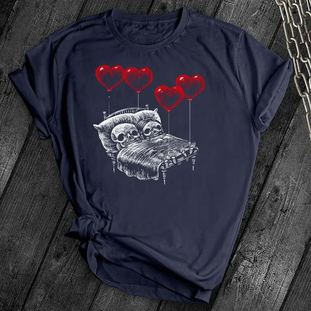 Sleepy Skeletons Heart Balloons Tee