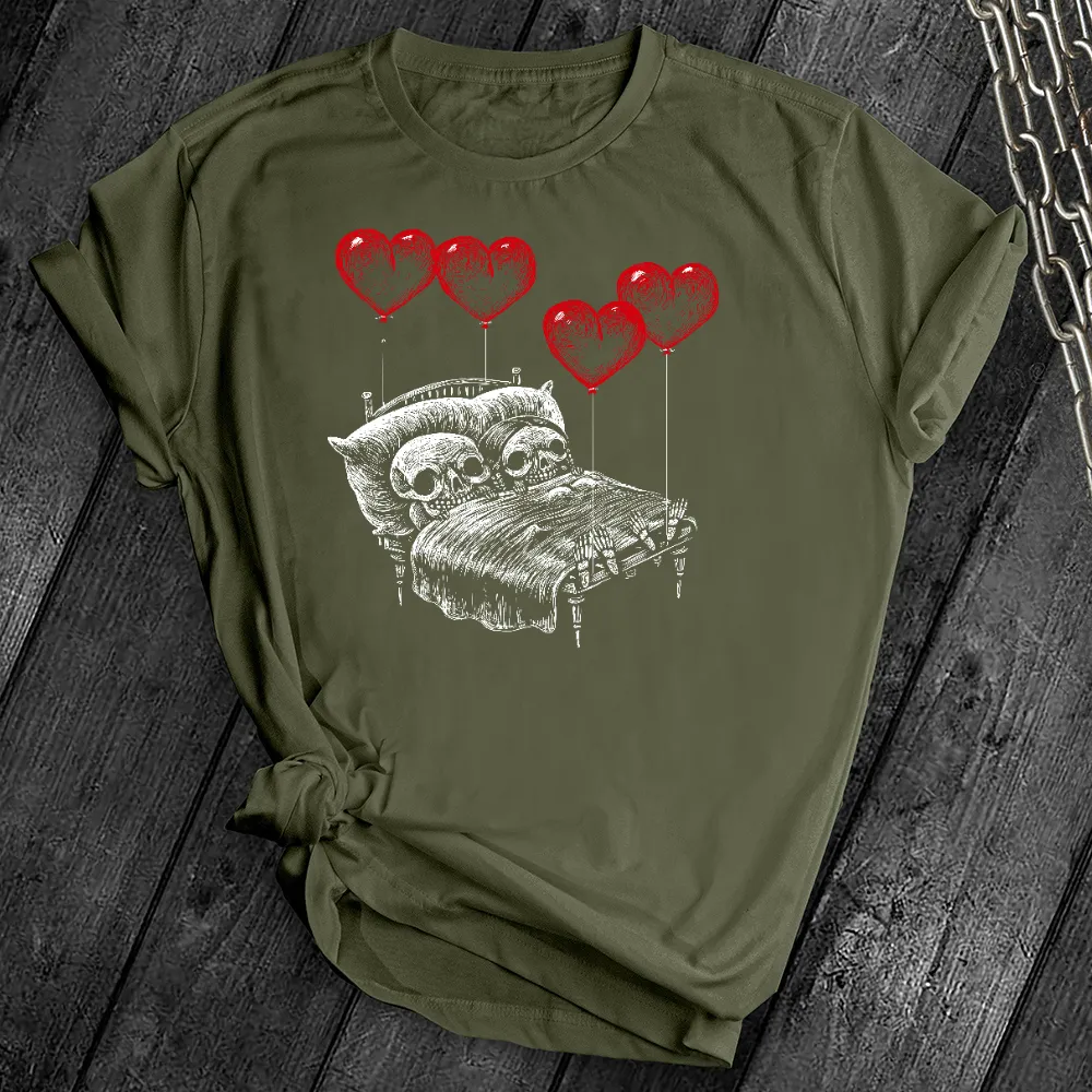 Sleepy Skeletons Heart Balloons Tee