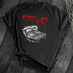 Sleepy Skeletons Heart Balloons Tee