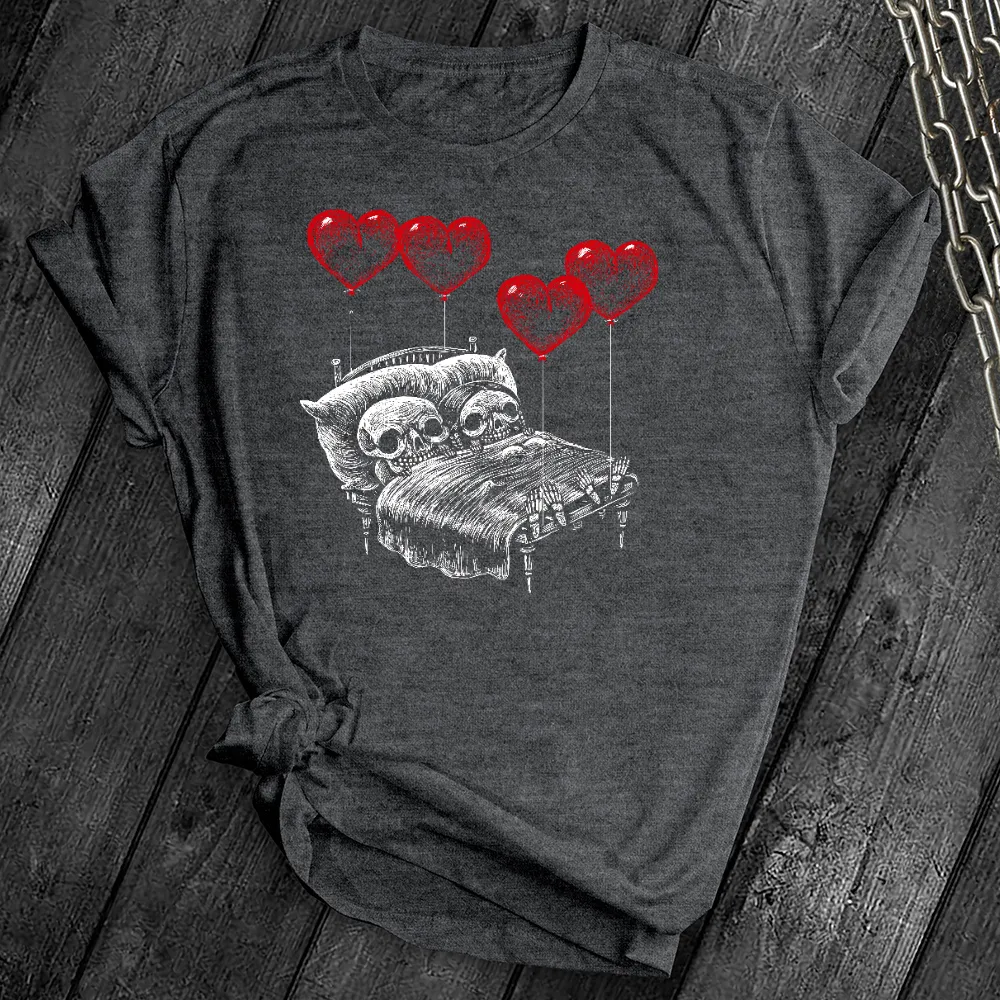 Sleepy Skeletons Heart Balloons Tee