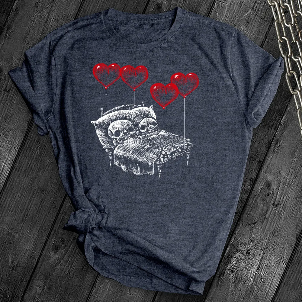 Sleepy Skeletons Heart Balloons Tee