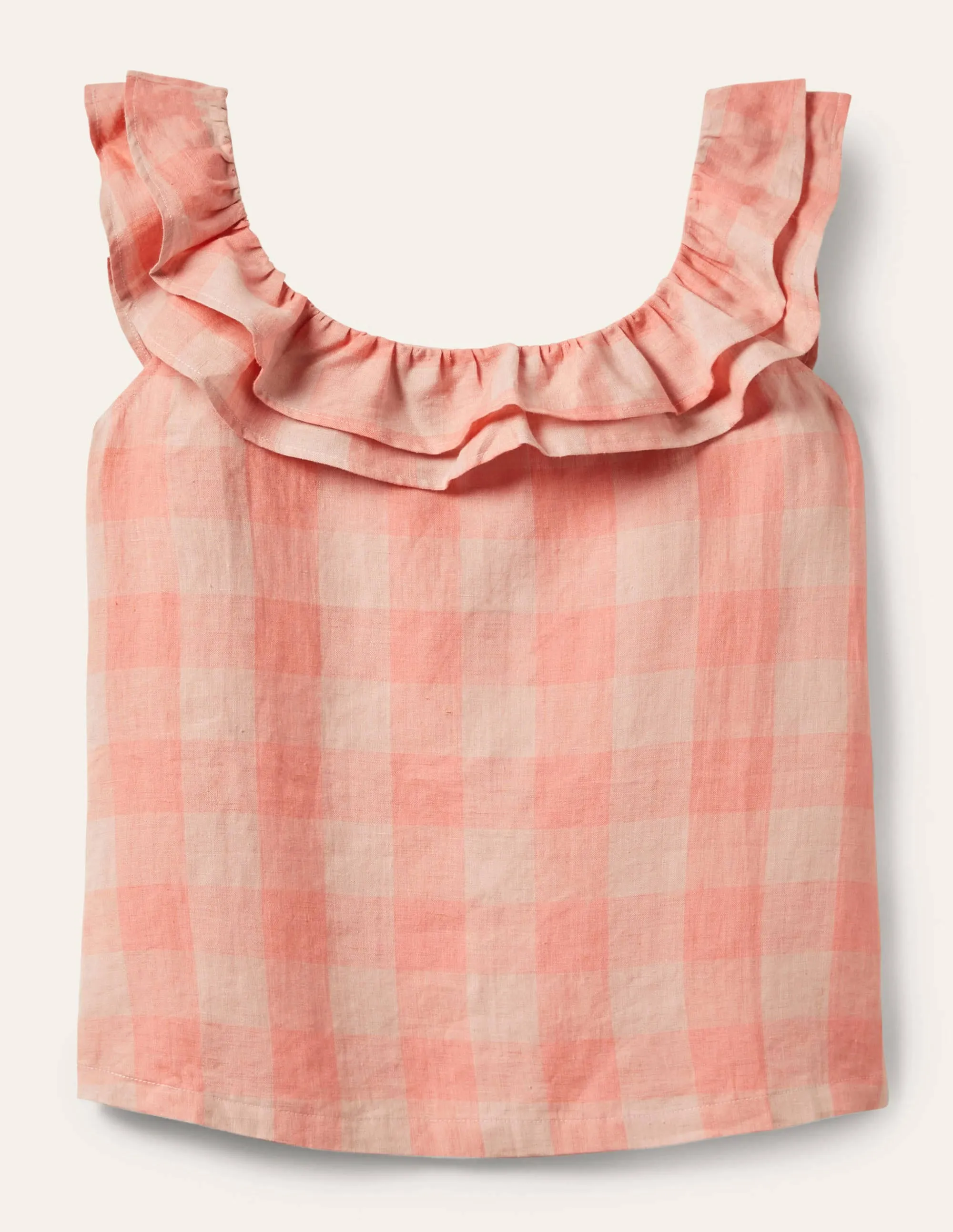 Sleeveless Ruffle Linen Top-Tonal Pinks Gingham