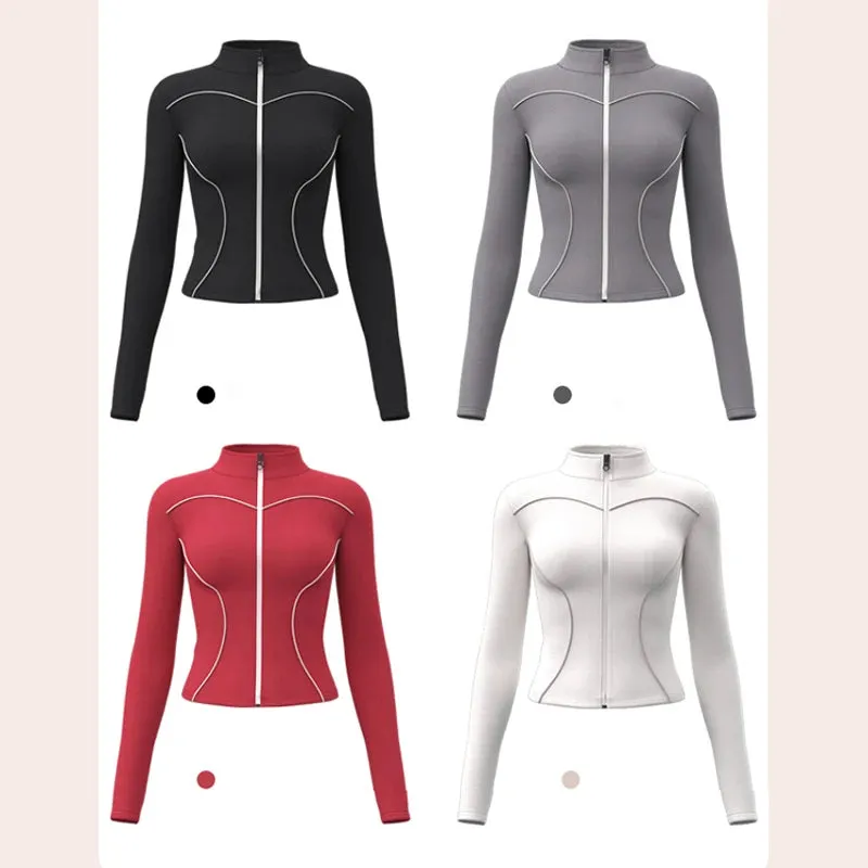 Slim Yoga Reflective Long Sleeved Women Sport Jacket Zipper Gym Fitness Coat Yoga Tops With Thumb Holes Running Cycling Jacket