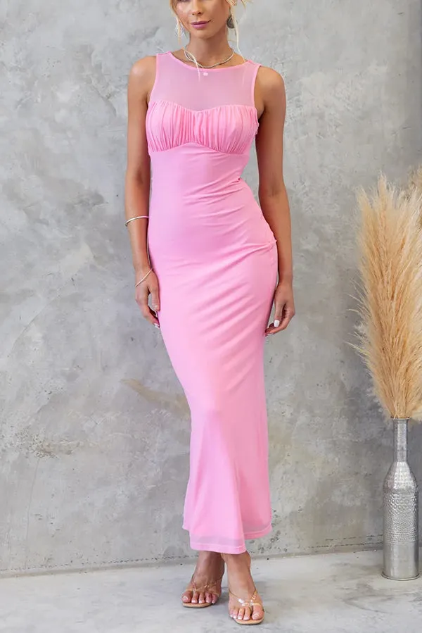 Solid Color Sleeveless Round Neck Slim Sexy Maxi Dress