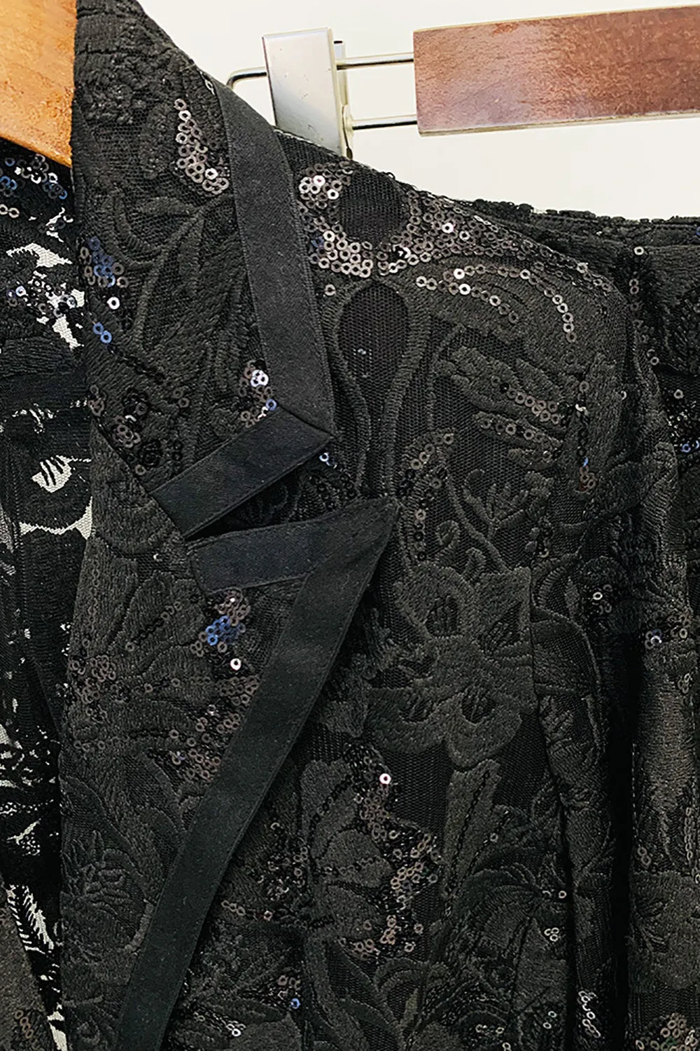 Sparkly Black Lace 2 Piece Women Party Suits