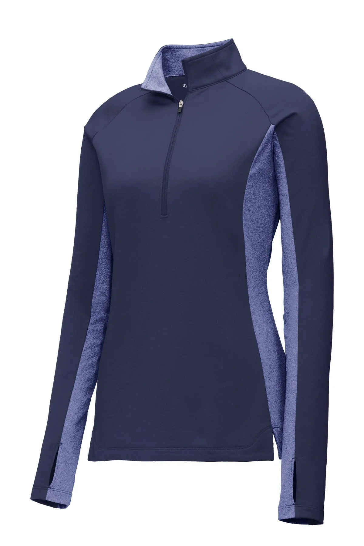 Sport-Tek Women's Sport-Wick Stretch Contrast 1/4-Zip Pullover. LST854 True Navy/ True Navy Heather