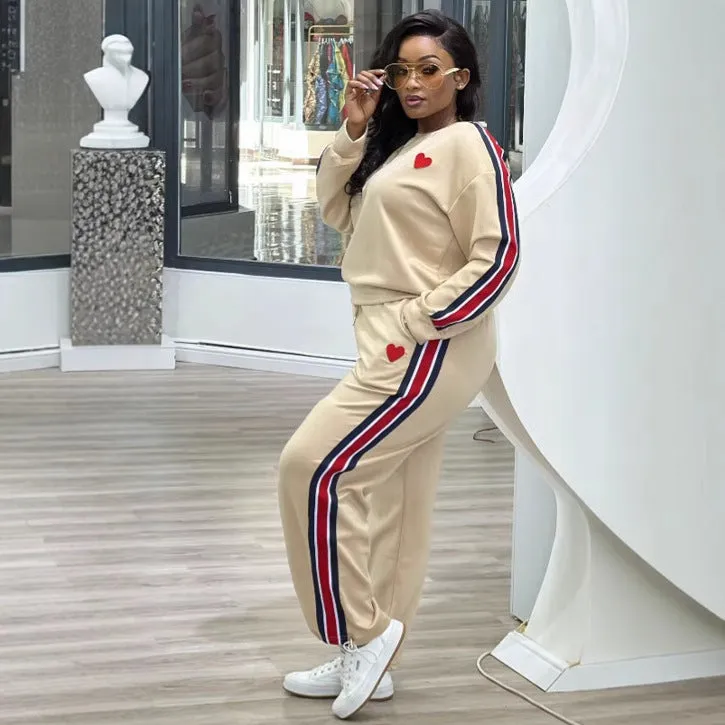 Sporty Contrast Ribbon Patchwork Two-Piece Lounge Set