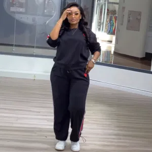 Sporty Contrast Ribbon Patchwork Two-Piece Lounge Set