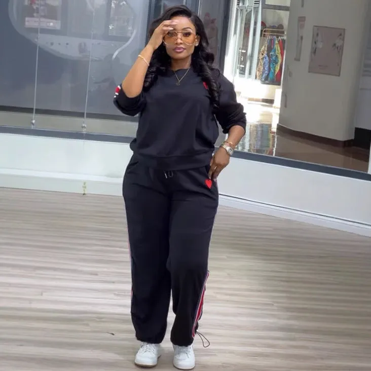 Sporty Contrast Ribbon Patchwork Two-Piece Lounge Set