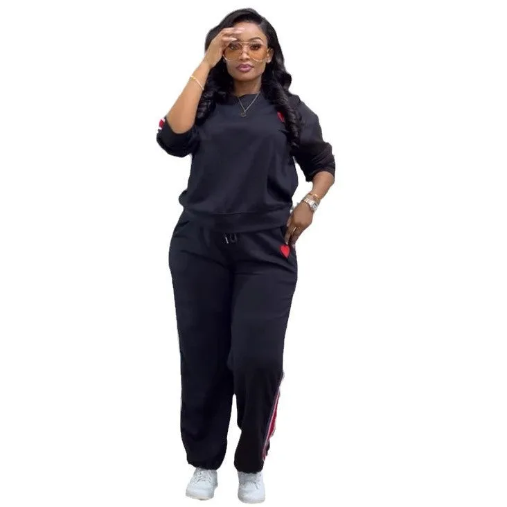 Sporty Contrast Ribbon Patchwork Two-Piece Lounge Set