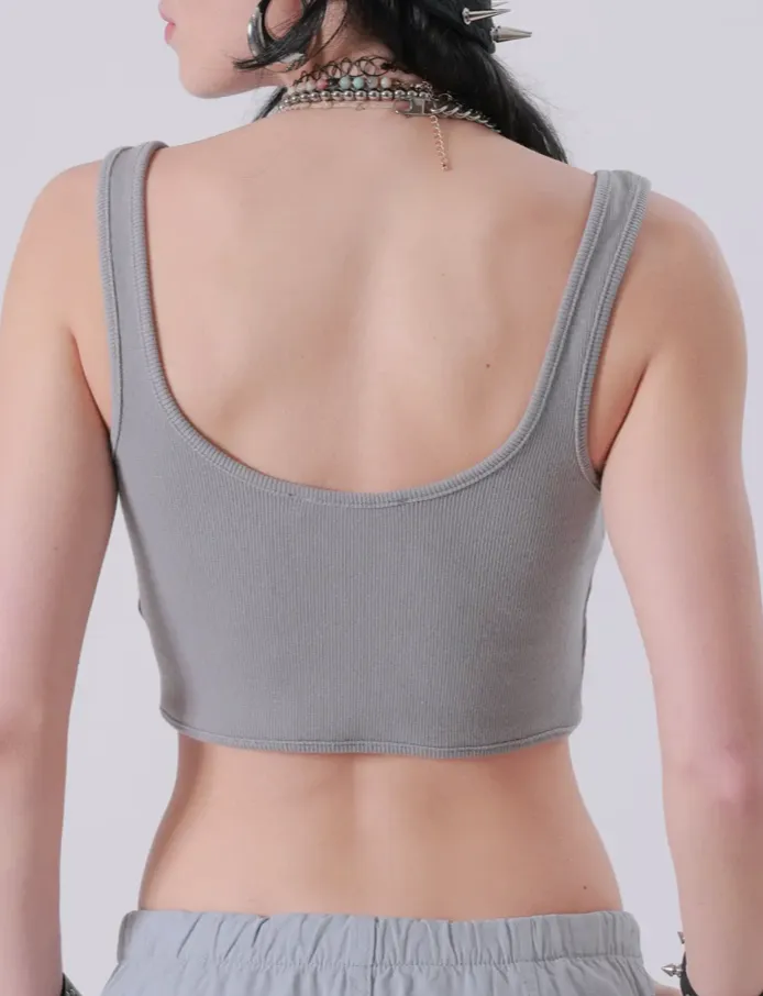 Square Neck Hook And Eye Corset Crop Top