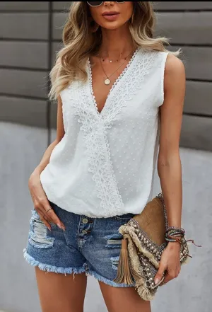 Stacy Lace Sleeveless Top - WHITE - SOLD OUT