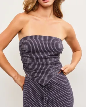 Strapless Handkerchief Pin Stripe Top